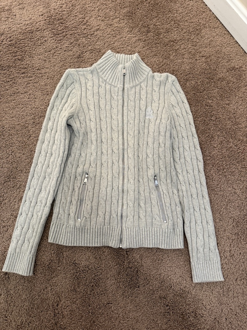 Ralph Lauren Light Gray Cable Knit Zip Cardigan